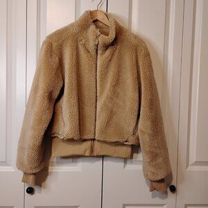 Alo Yoga Women's Camel Brown Foxy Sherpa Full-Zip Cozy Teddy Jacket Size M